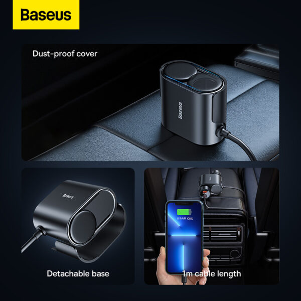 Baseus 30W High Efficiency Pro 1- for -2 Car Cigarette Lighter  Cosmic Black - C00455300121-00 - Image 3