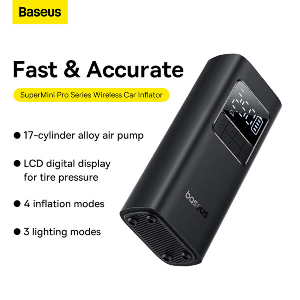 Baseus Super Mini Pro Series Wireless Car Inflator Cluster Black - C11159300111-00 - 6 Months Warranty - Image 2