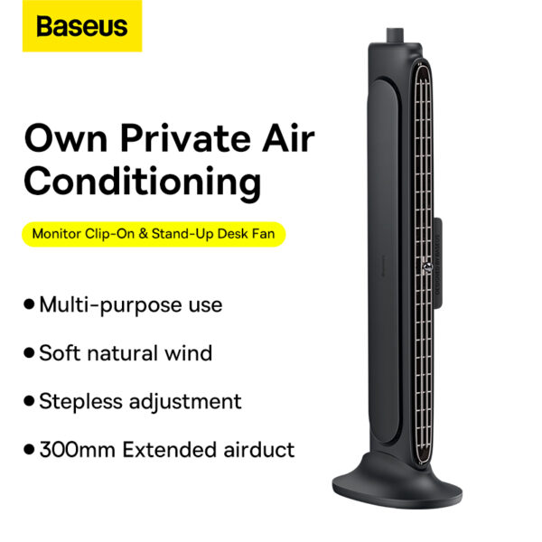 Baseus Refreshing Monitor Clip-On & Stand-Up Desk Fan Black - ACQS000001 - Image 2