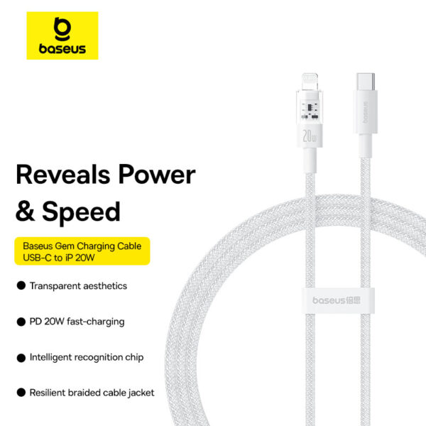 Baseus Gem Series 1Meter 20W Type-C to Lighting Fast Charging Data Cable -6M - Image 2