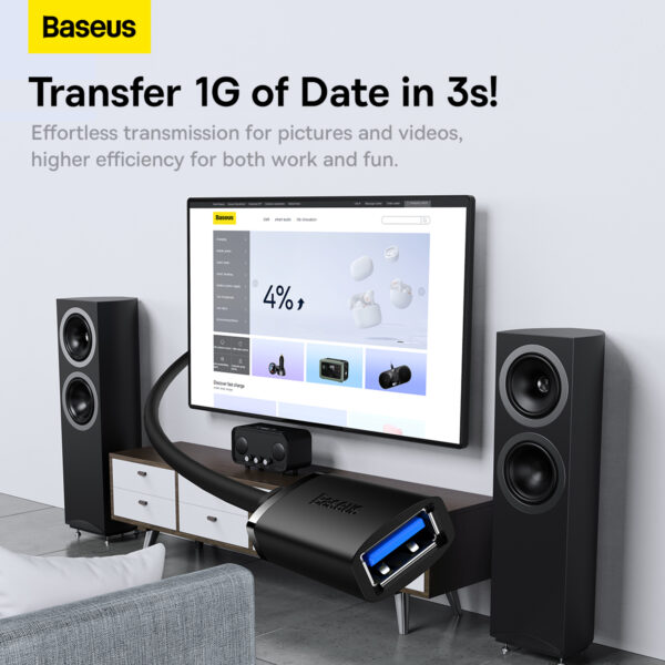 Baseus 1m  AirJoy Series USB3.0 Extension Cable Cluster Black - B00631103111-00 - 6 Months Warranty - Image 2