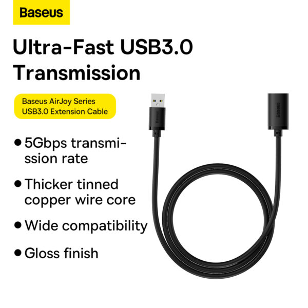 Baseus 1m  AirJoy Series USB3.0 Extension Cable Cluster Black - B00631103111-00 - 6 Months Warranty - Image 3