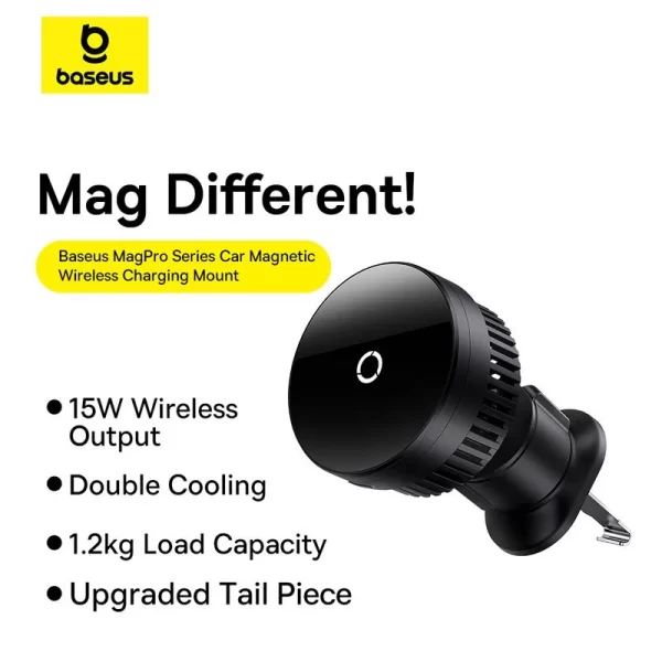 Baseus 15W MagPro Series Magnetic Wireless Charging Car Mount Air Vent Version  -6M - Image 2