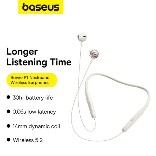 Baseus Bowie P1 Neckband Wireless Earphones Stellar White Baseuscolombo