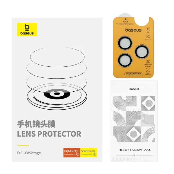 Baseus Corning Series Glare-Repelling HD Lens Protector for iP 16 Pro16 Pro Max, Clear Baseuscolombo