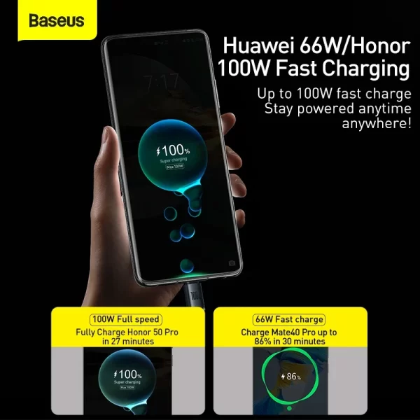 Baseus Crystal Shine Series Fast Charging Data Cable USB to Type-C 100W 1.2m Black Baseuscolombo