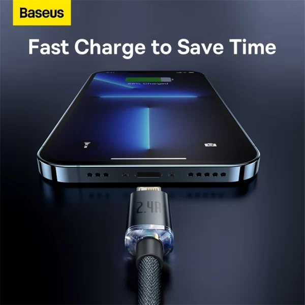 Baseus Crystal Shine Series Fast Charging Data Cable USB to iP 2.4A 2m Black Baseuscolombo