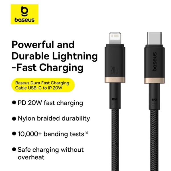 Baseus Dura Series Fast Charging Cable Type-C to iP 20W 1m Gold+Black Baseuscolombo