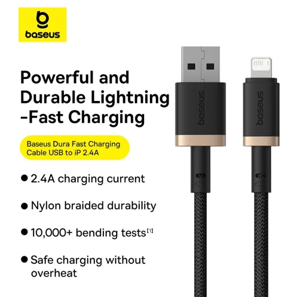 Baseus Dura Series Fast Charging Cable USB to iP 2.4A 1m Gold+Black Baseuscolombo