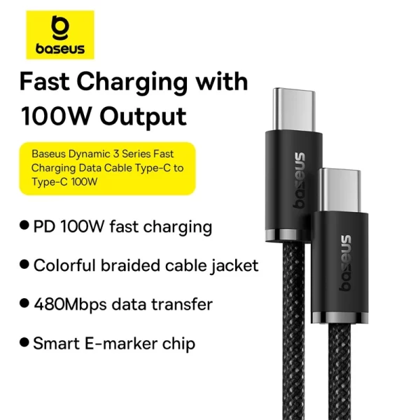 Baseus Dynamic 3 Series Fast Charging Data Cable Type-C to Type-C 100W 1m Cluster Black Baseuscolombo