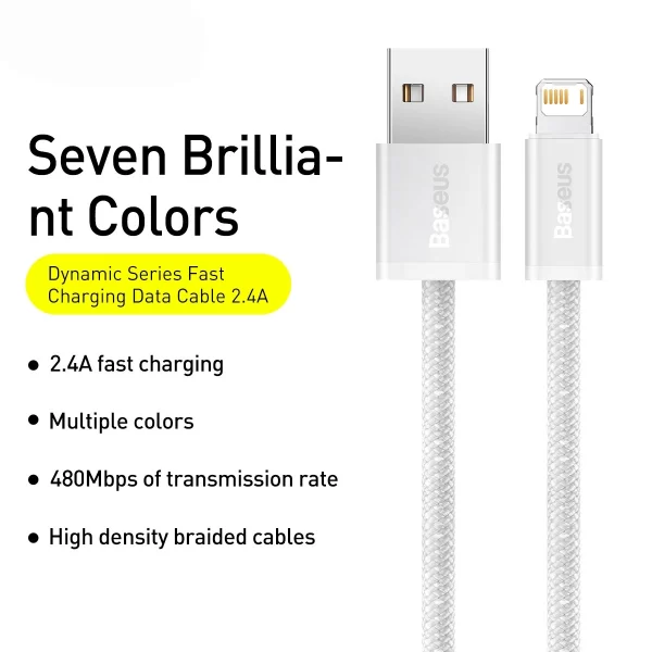 Baseus Dynamic Series Fast Charging Data Cable USB to iP 2.4A 1m White Baseuscolombo