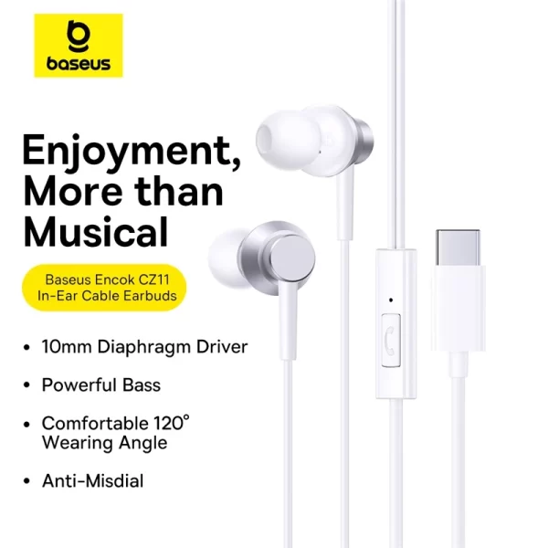 Baseus Encok CZ11 Wired Earphones Moon White Baseuscolombo