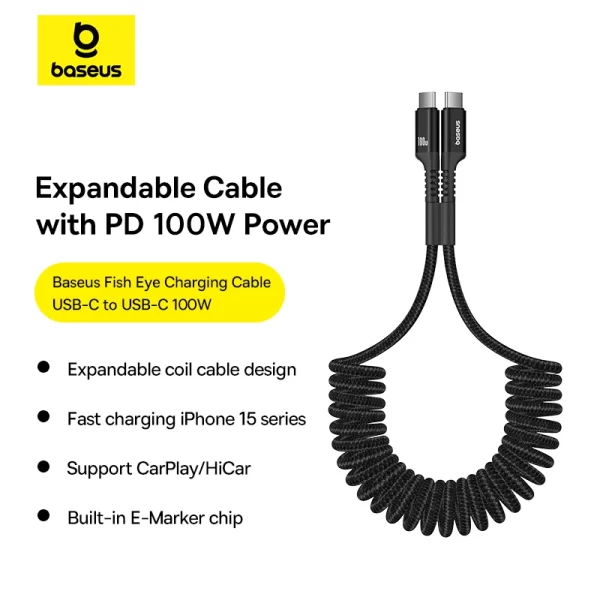 Baseus Fish-Eye Fast Charging Data Cable USB-C to USB-C 100W 1m Cluster Black Baseuscolombo