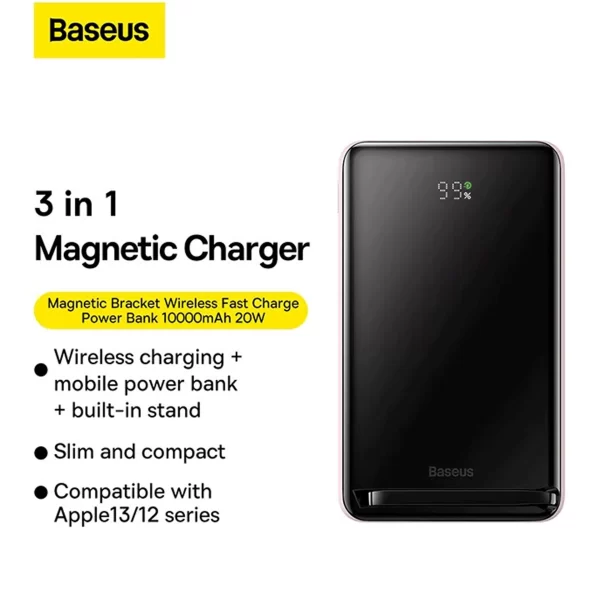 Baseus Magnetic Bracket Wireless Fast Charge Power Bank 10000mAh 20W Pink Baseuscolombo