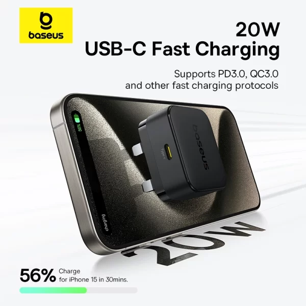 Baseus Palm Fast Charger 1C 20W UK Cluster Black Baseuscolombo