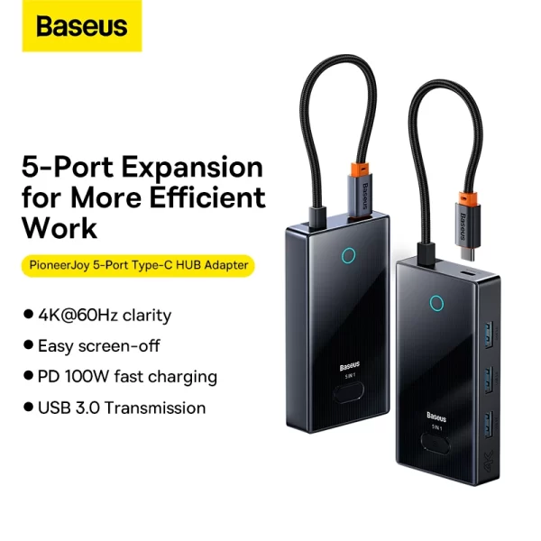 Baseus PioneerJoy 5-Port Type-C HUB Adapter Gray Baseuscolombo