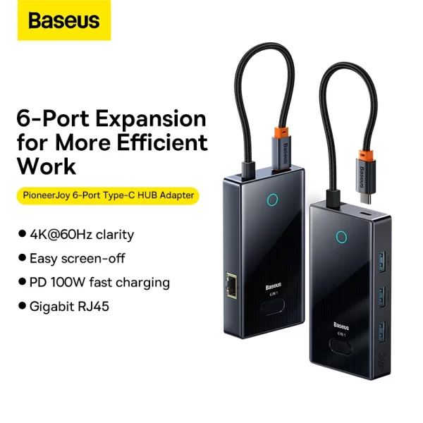 Baseus PioneerJoy 6-Port Type-C HUB Adapter Gray Baseuscolombo