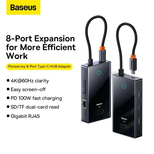 Baseus PioneerJoy 8-Port Type-C HUB Adapter Gray Baseuscolombo