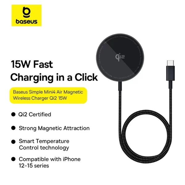 Baseus Simple Mini4 Air Magnetic Wireless Charger Qi2 15W Cluster Black Baseuscolombo