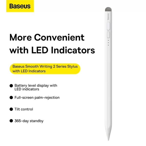 Baseus Smooth Writing 2 Series Stylus with LED Indicators, White Baseuscolombo