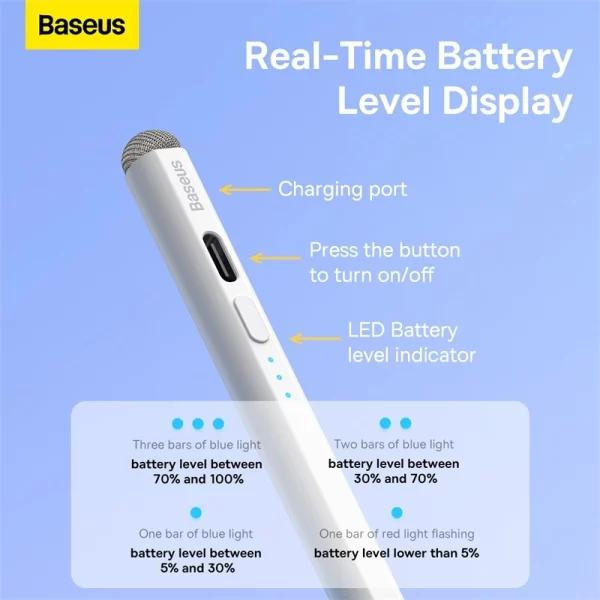 Baseus Smooth Writing 2 Series Stylus with LED Indicators, White Baseuscolombo