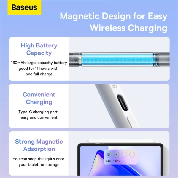 Baseus Smooth Writing 2 Series Stylus with LED Indicators, White Baseuscolombo