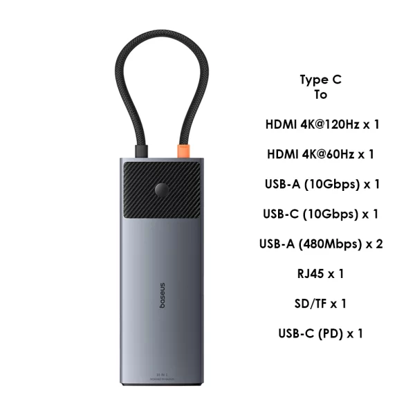 OS-Baseus Metal Gleam Series II 10-in-1 USB HUB Space Grey Baseuscolombo