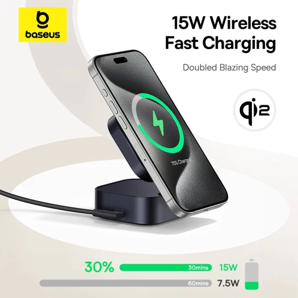 OS-Baseus PicoGo Series 2-in-1 Magnetic Wireless Charger Qi2 67W Cosmic Black (USB-C to USB-C 100W Cable Included) Baseuscolombo