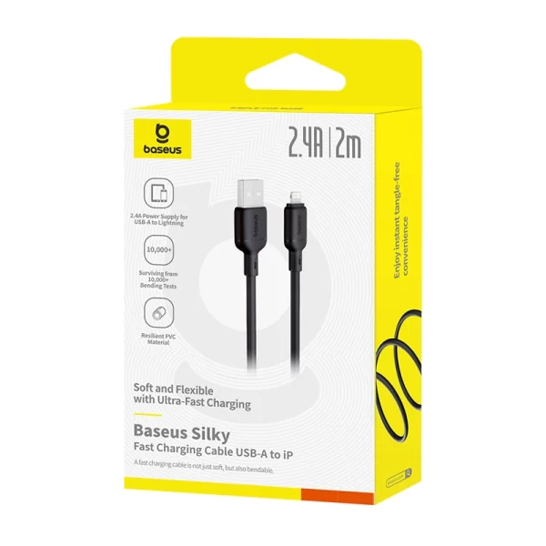 OS-Baseus Silky Series Fast Charging Cable USB to iP 2.4A 2m Cluster Black Baseuscolombo