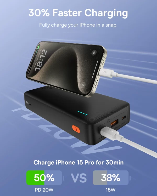 Baseus Airpow Fast Charge Power Bank 20000mAh 20W Cluster Black (With Simple Series Containing universal USB to Type-C 50cm Black） Baseuscolombo