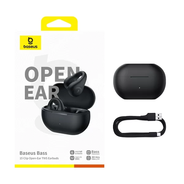 Baseus Bass 15 Clip Open-Ear True Wireless Earphones Cluster Black Baseuscolombo