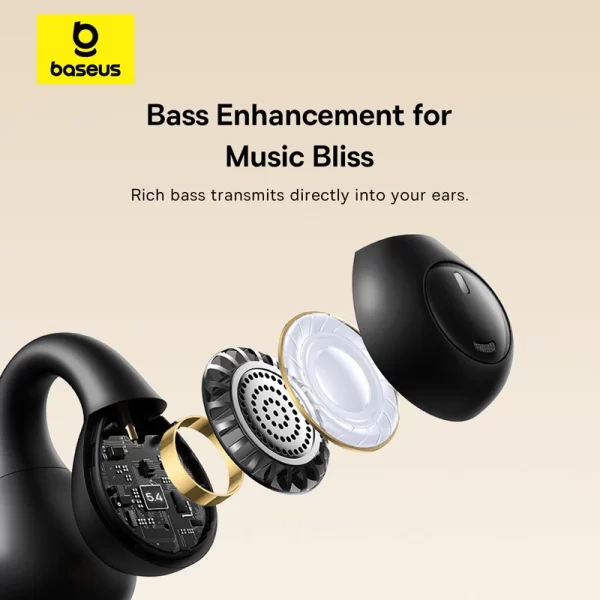 Baseus Bass 15 Clip Open-Ear True Wireless Earphones Cluster Black Baseuscolombo