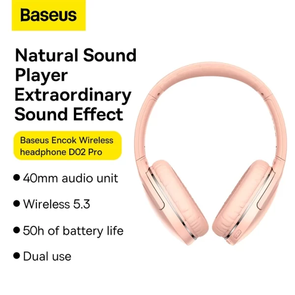 Baseus Encok Wireless headphone D02 Pro Pink Baseuscolombo