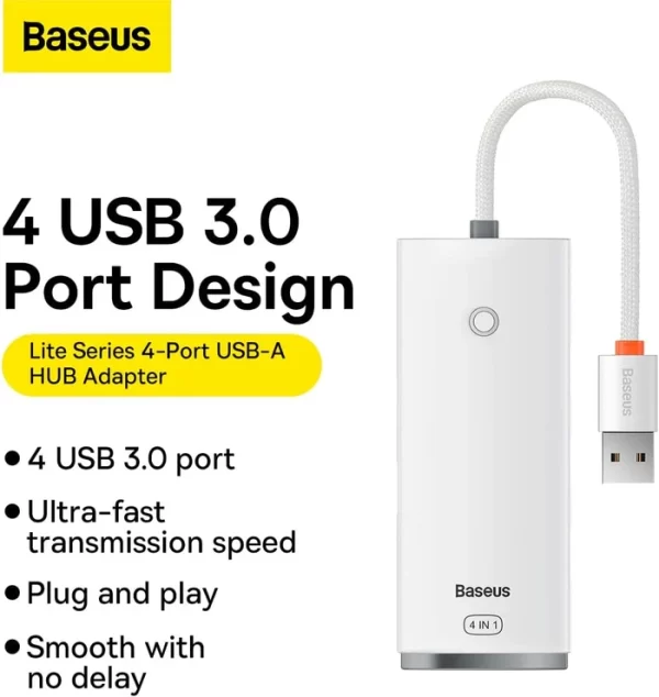 Baseus Lite Series 4-Port USB-A HUB Adapter 25cm White Baseuscolombo