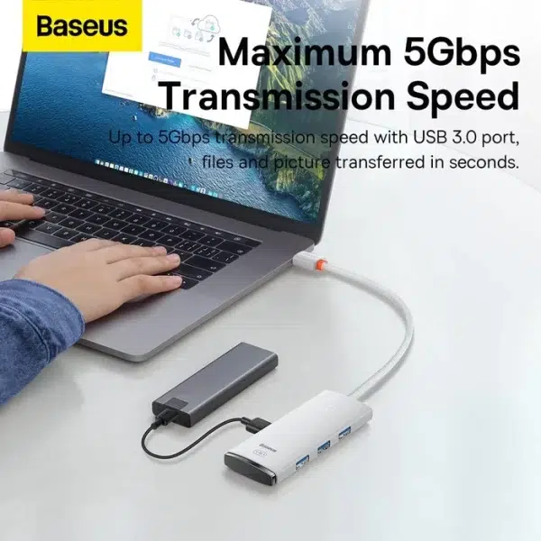 Baseus Lite Series 4-Port USB-A HUB Adapter 25cm White Baseuscolombo