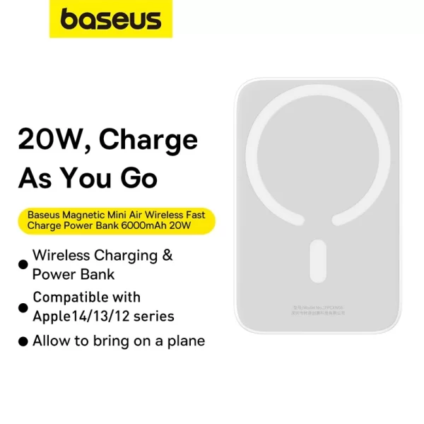 Baseus Magnetic Mini Air Wireless Fast Charge Power Bank 6000mAh 20W Stellar White Baseuscolombo