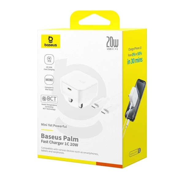 Baseus Palm Fast Charger 1C 20W UK Moon White Baseuscolombo