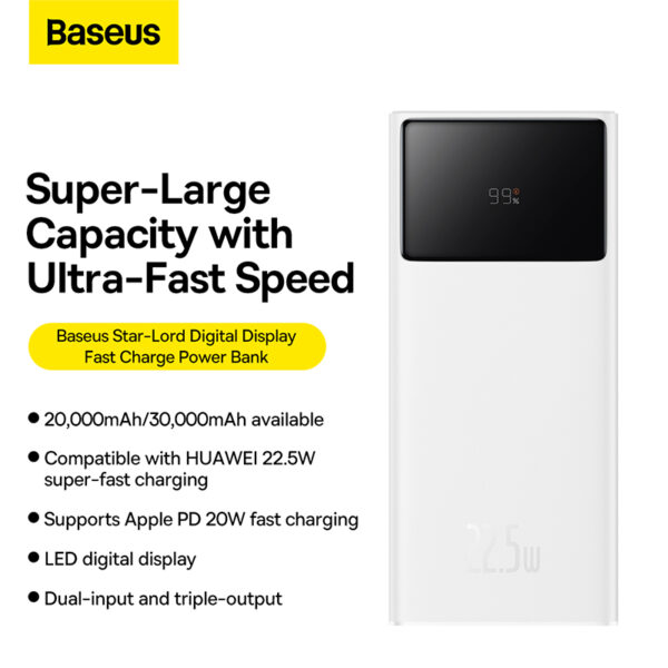 Baseus Star-Lord Digital Display Fast Charge Power Bank 20000mAh 22.5W White Baseuscolombo