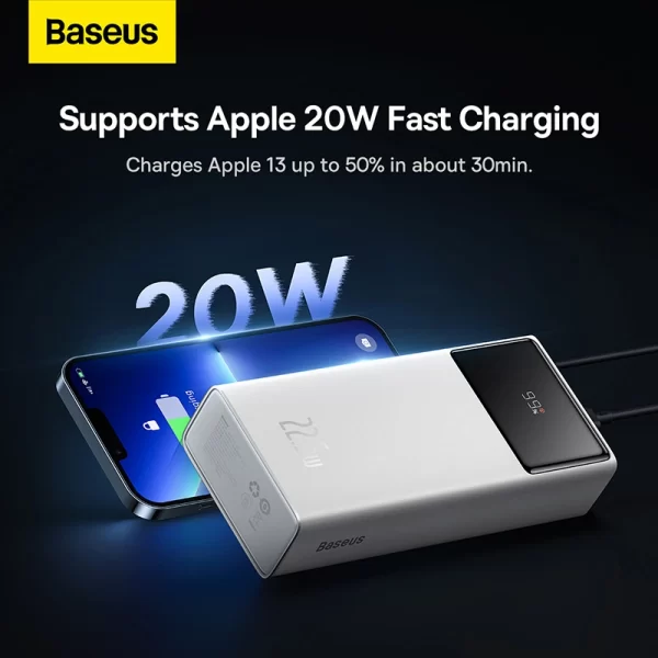 Baseus Star-Lord Digital Display Fast Charge Power Bank 30000mAh 22.5W White Baseuscolombo