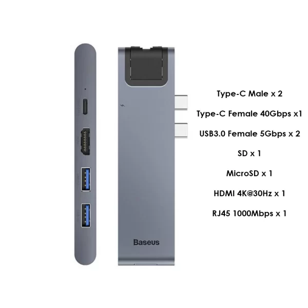 Baseus thunderbolt 7 port C+Pro Seven-in-one smart HUB docking station Grey - 6 MONTHS WARRANTY Baseuscolombo