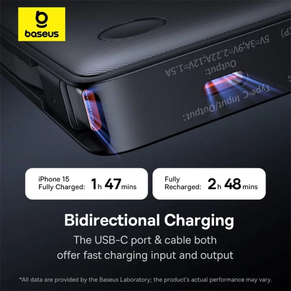 Baseus Airpow Lite 10000mAh 22.5W Power Bank Dual-Cable - Cosmic Black - P10067501123-00 Baseuscolombo
