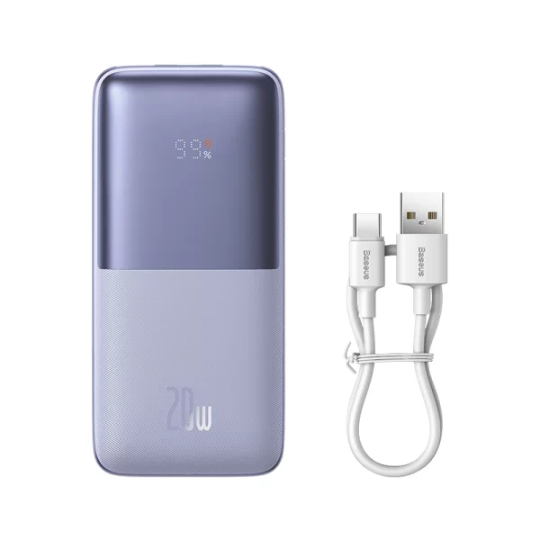 Baseus Bipow Pro Digital Display Fast Charge Power Bank 10000mAh 20W (With Simple Series Charging Cable USB to Type-C 3A 0.3m White) Overseas Edition – Purple – PPBD040205