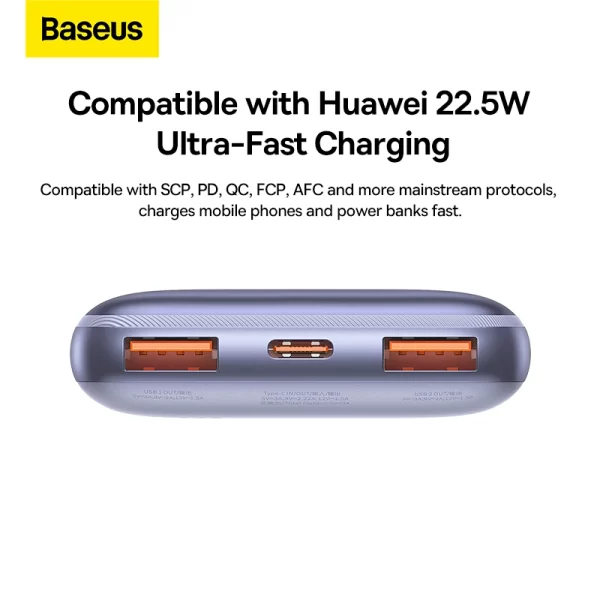 Baseus Bipow Pro Digital Display Fast Charge Power Bank 10000mAh 20W (With Simple Series Charging Cable USB to Type-C 3A 0.3m White) Overseas Edition – Purple – PPBD040205