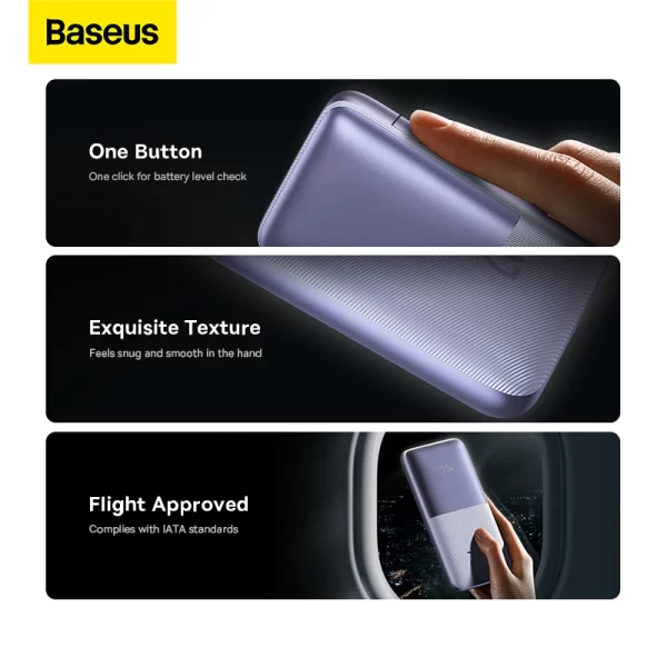 Baseus Bipow Pro Digital Display Fast Charge Power Bank 10000mAh 20W (With Simple Series Charging Cable USB to Type-C 3A 0.3m White) Overseas Edition – Purple – PPBD040205