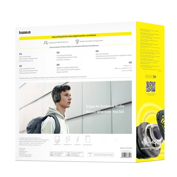 Baseus Bowie 30 Max Noise-Cancellation Wireless Headphones - Cluster Black - A00075500113-00 baseuscolombo