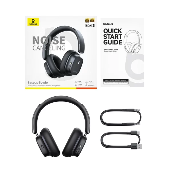 Baseus Bowie 30 Max Noise-Cancellation Wireless Headphones - Cluster Black - A00075500113-00 baseuscolombo