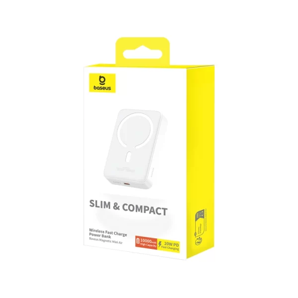 Baseus Magnetic Mini Air Wireless Fast Charge Power Bank 10000mAh 20W  (With Simple Charging Cable Type-C to Type-C (20V3A) 30cm White) - Stellar White - P10059001223-00 Baseuscolombo