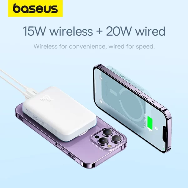 Baseus Magnetic Mini Air Wireless Fast Charge Power Bank 10000mAh 20W  (With Simple Charging Cable Type-C to Type-C (20V3A) 30cm White) - Stellar White - P10059001223-00 Baseuscolombo