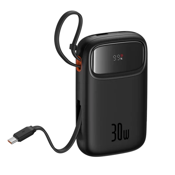 Baseus QPow 2 10000mAh 30W Digital Display Fast-Charging Power Bank with 2 Built-in Type-C Cables - Cluster Black - P10055008113-00