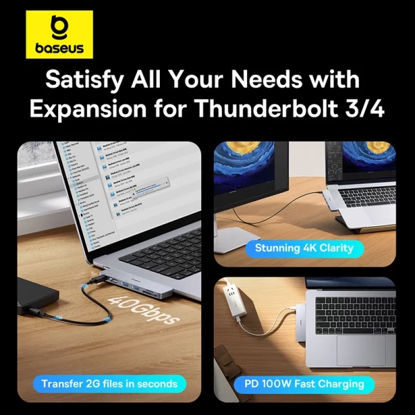 Baseus UltraJoy Series 6-Port HUB (Direct-Link Type) (Type C 2 to USB-C 40Gbps1+HDMI 4K@30Hz1+USB3.02+SDTF3.01) - Space Grey - B00052802811-04 Baseuscolombo